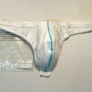 NDS  Size "XL" Nylon T-Back Swim Thong with Contrasting Stitching - White/Aqua